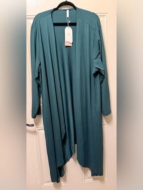Cueply Open Front Long Cardigan or Duster in Forest Green Size 4XL